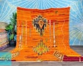Handwoven Orange Moroccan Rug: Authentic Wool Boujaad Rug