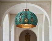 Handmade Green Patina Light , Hanging Dome Lamp , Copper Dome Pendant Lamp, kitchen island Light,Copper Dome Lamp